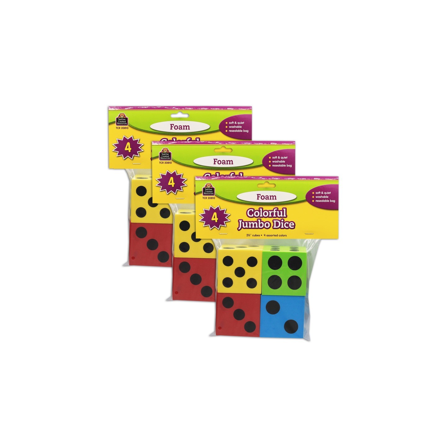 Teacher Created Resources® Foam Colorful Jumbo Dice, 4 Per Pack, 3 Packs