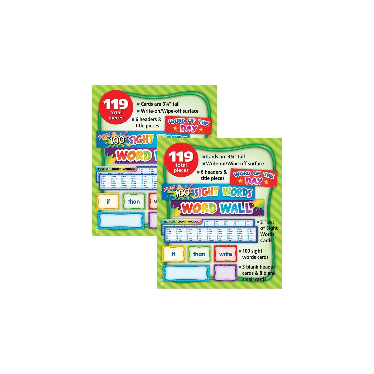 Teacher Created Resources® First 100 Sight Words Pocket Chart Cards, 119 Pieces Per Pack, 2 Packs