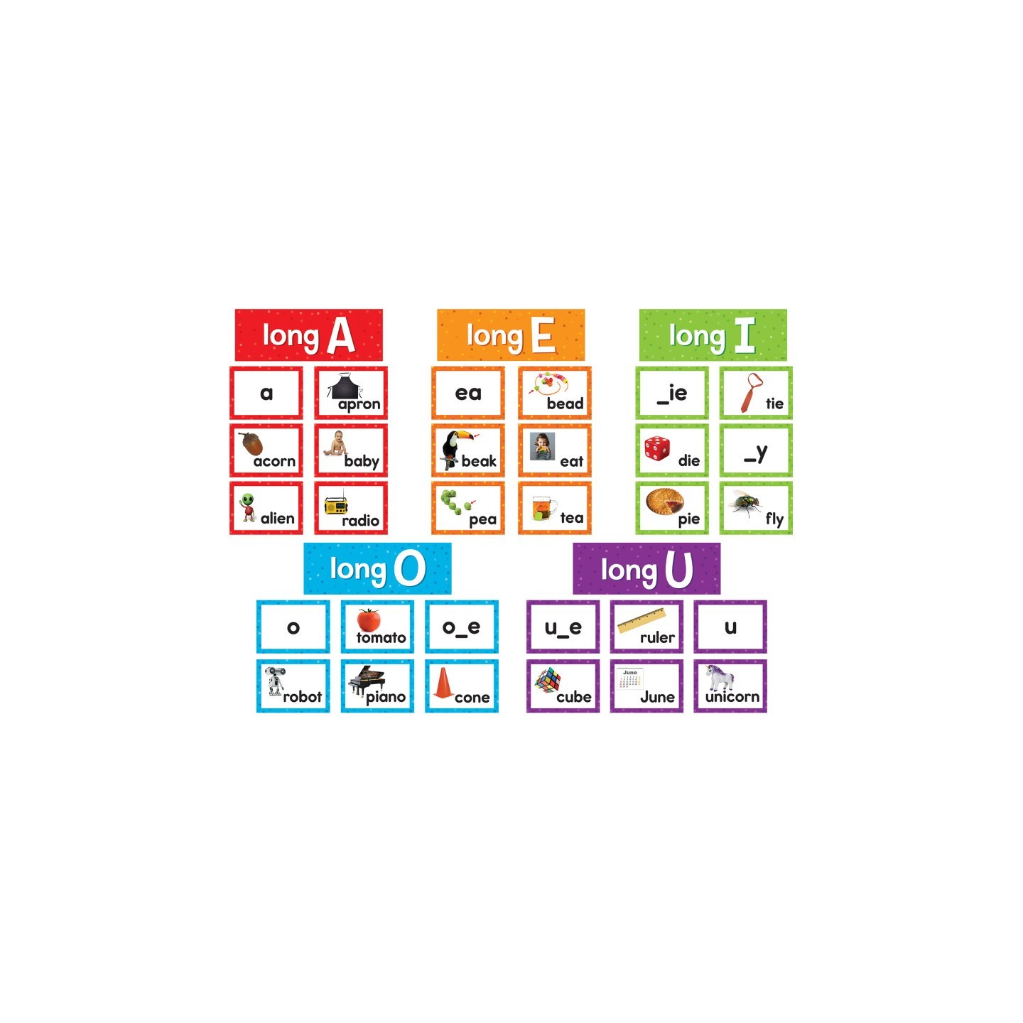 Teacher Created Resources® Long Vowels Pocket Chart Cards, 205 Pieces