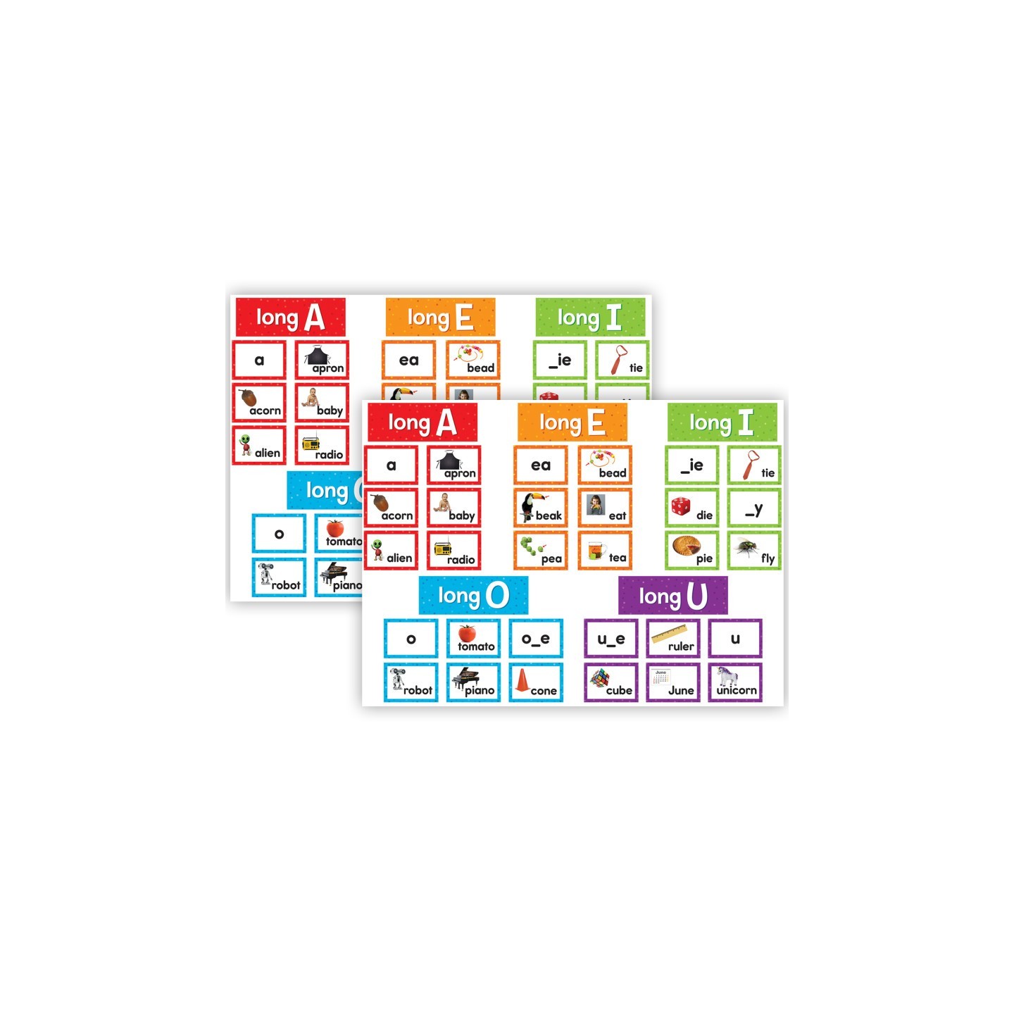 Teacher Created Resources® Long Vowels Pocket Chart Cards, 205 Pieces Per Pack, 2 Packs