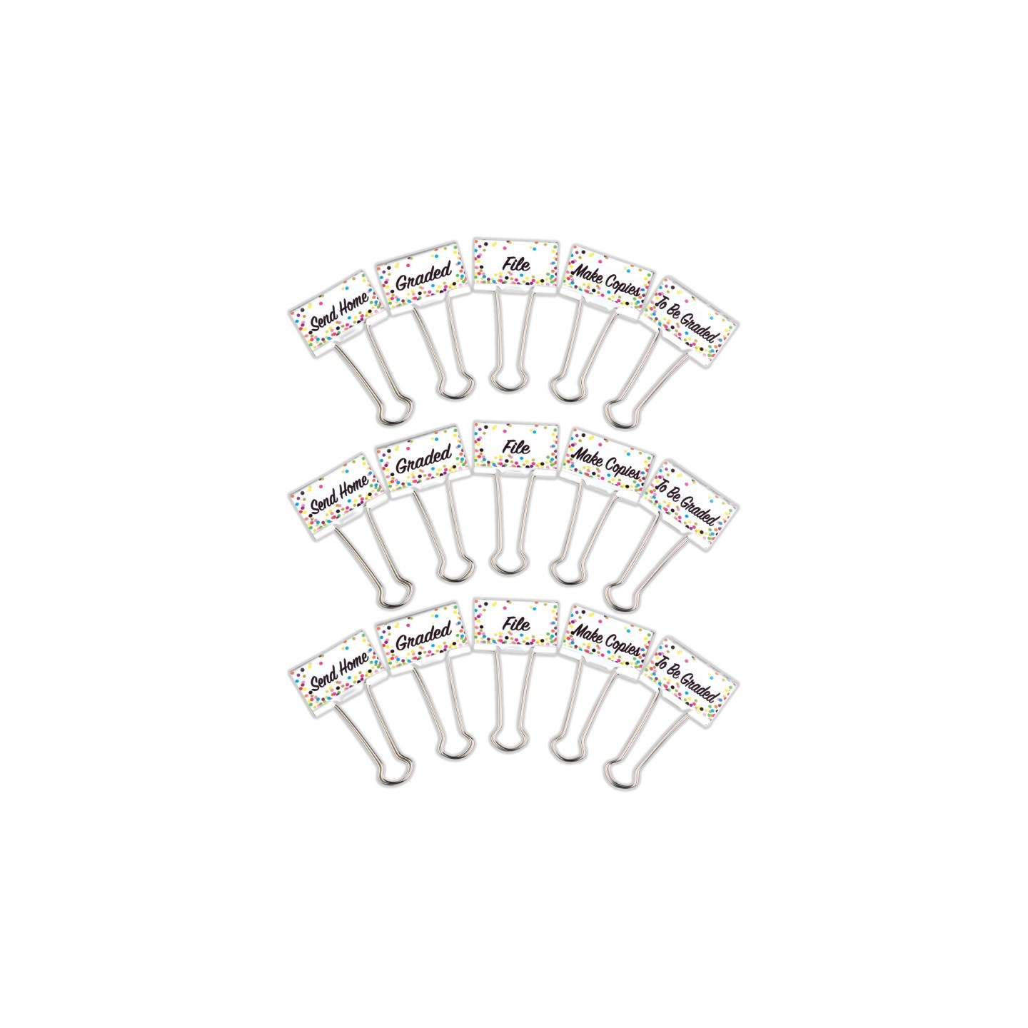 Teacher Created Resources® Confetti Large Binder Clips, Management, 5 Per Pack, 3 Packs