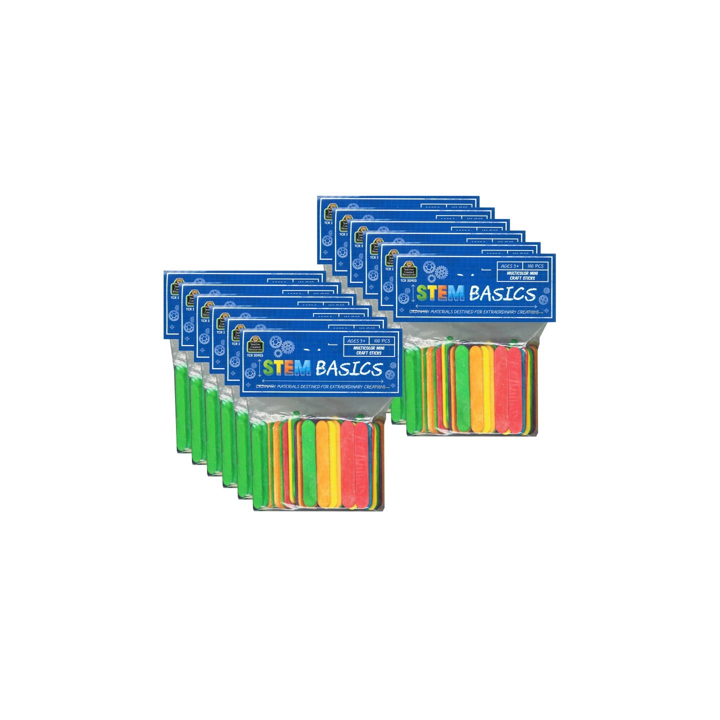 Teacher Created Resources® STEM Basics: Multicolor Mini Craft Sticks, 100 Per Pack, 12 Packs