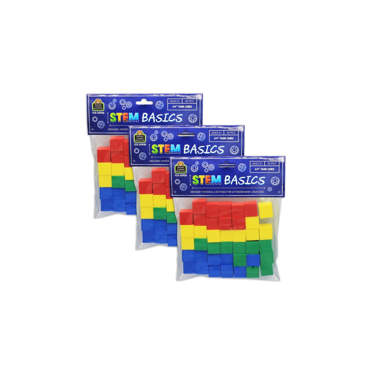 Teacher Created Resources® STEM Basics: Multicolor 3/4" Foam Cubes, 40 Per Pack, 3 Packs