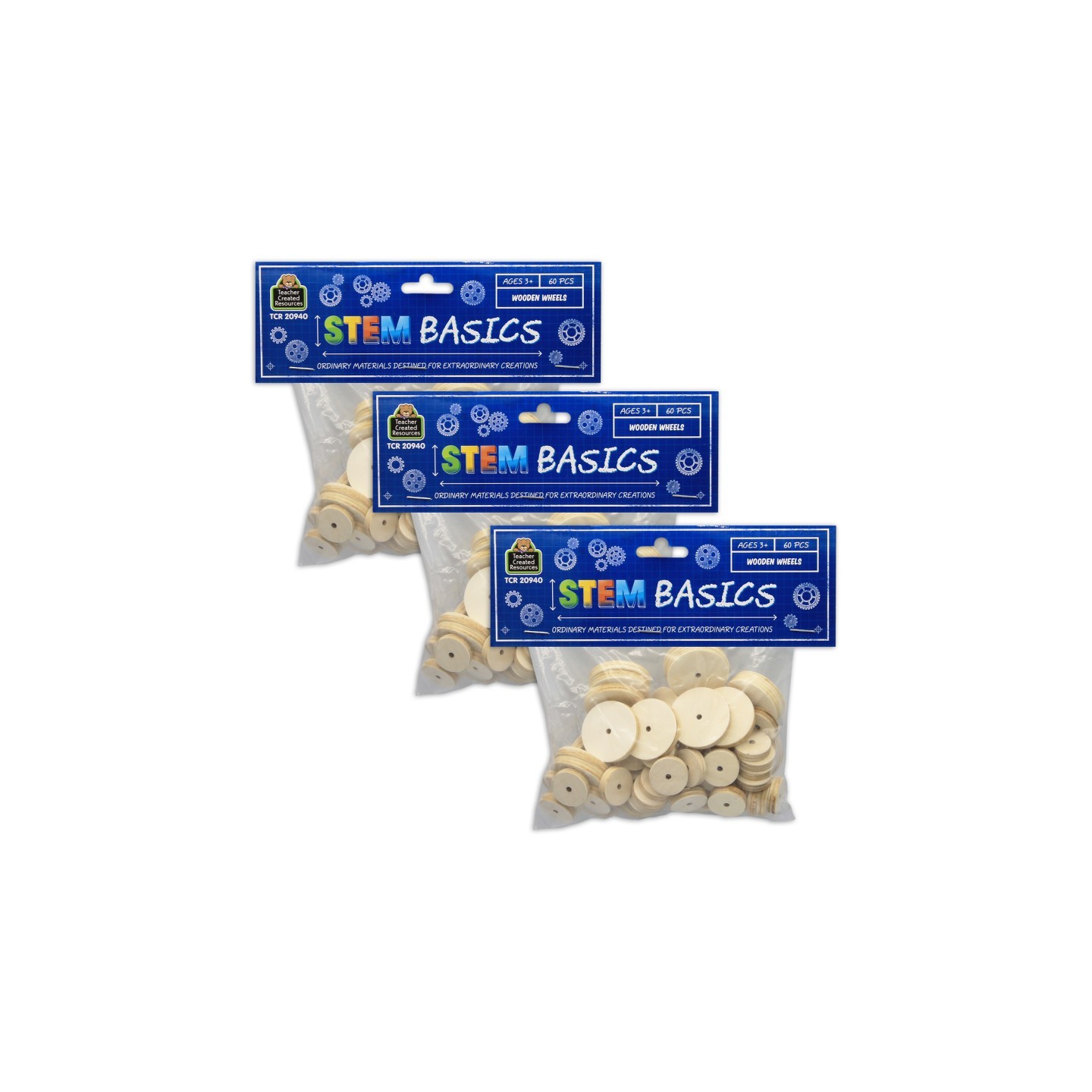 Teacher Created Resources® STEM Basics: Wooden Wheels, 60 Per Pack, 3 Packs