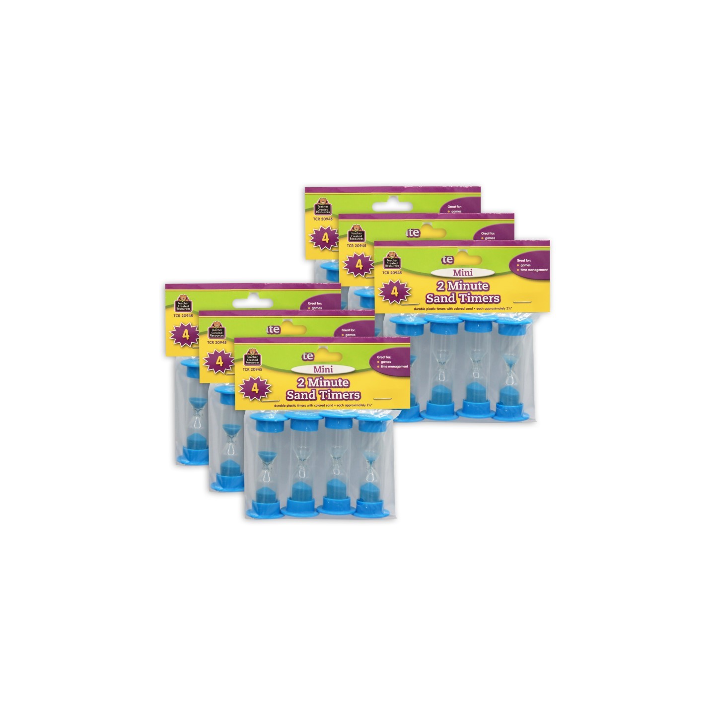 Teacher Created Resources® 2 Minute Sand Timers, Mini, 4 Per Pack, 6 Packs