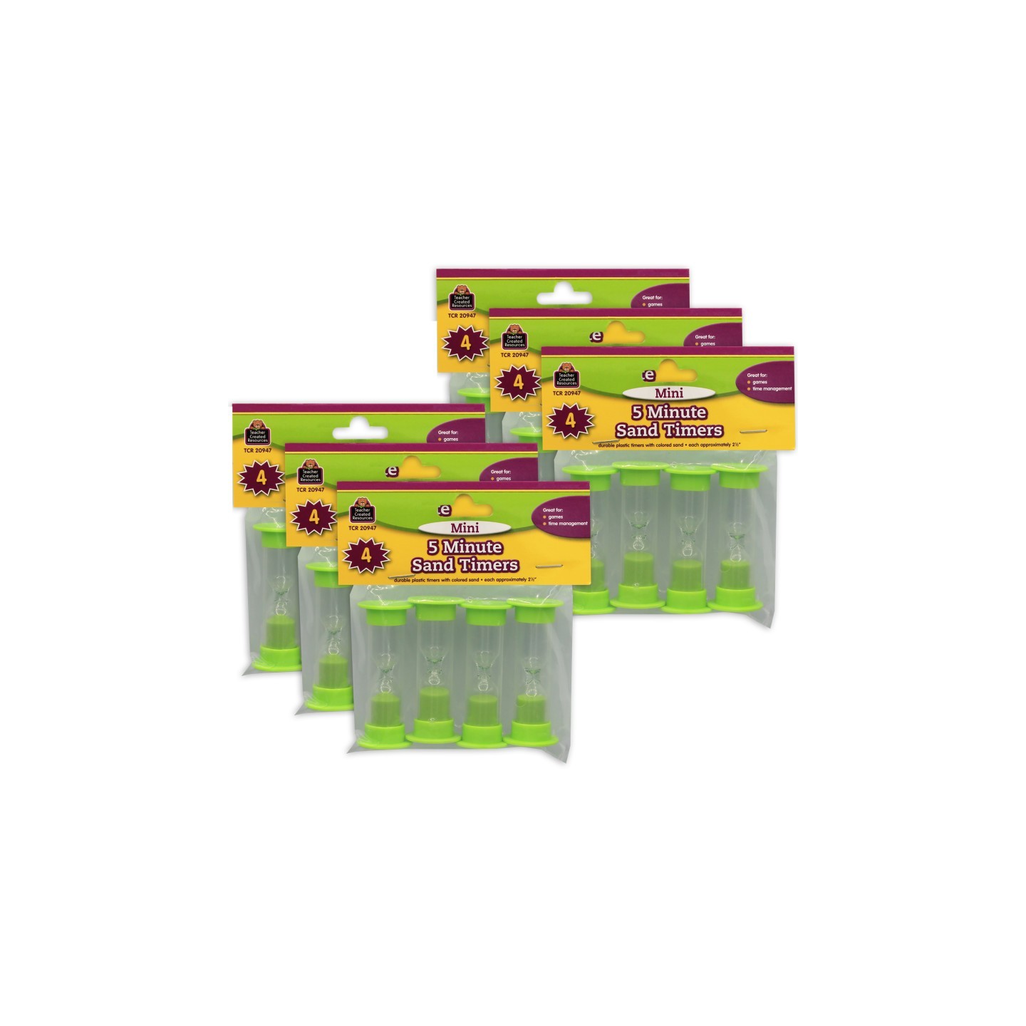 Teacher Created Resources® Sand Timer, Mini, 5 Minute, 4 Per Pack, 6 Packs
