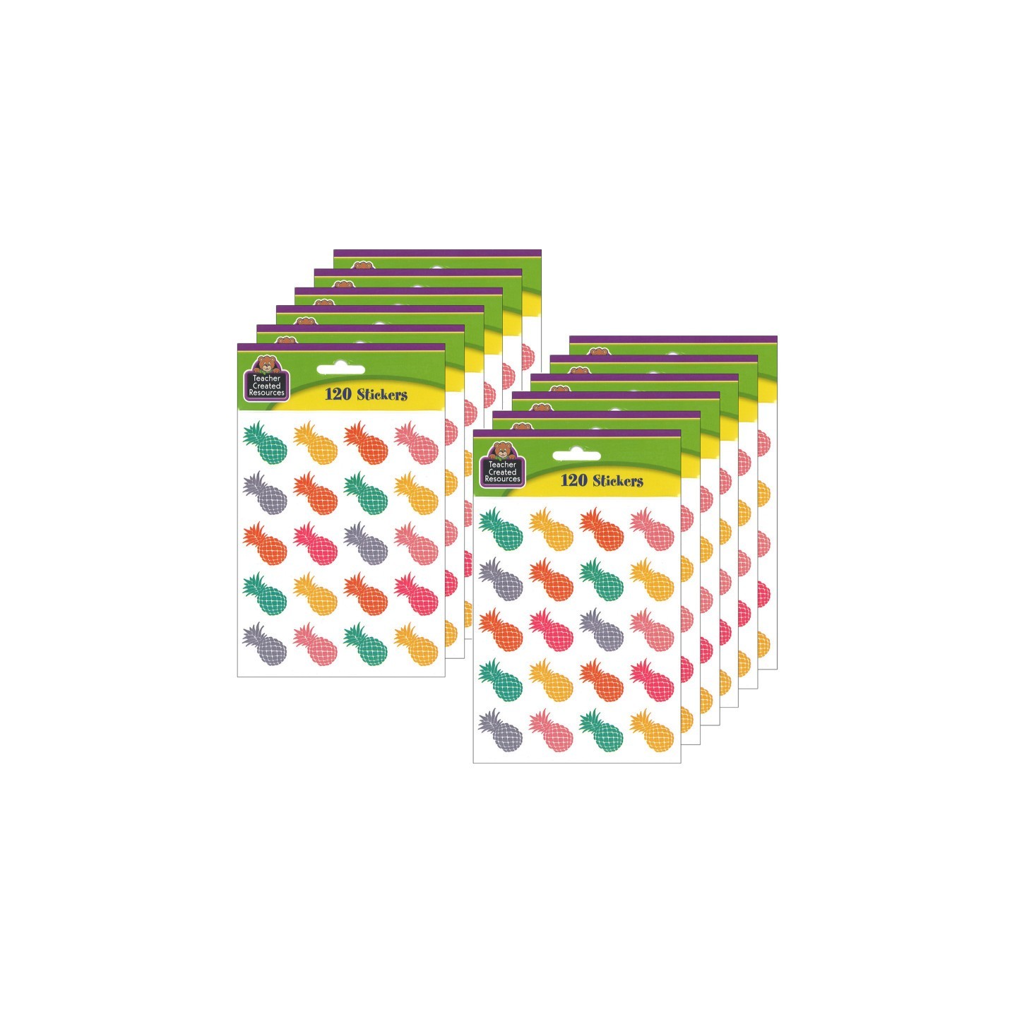 Teacher Created Resources® Tropical Punch Pineapples Stickers, 120 Per Pack, 12 Packs