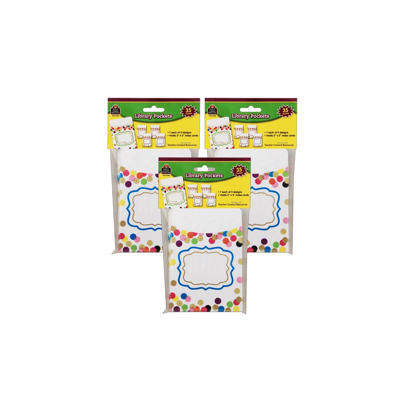 Teacher Created Resources® Confetti Library Pockets, 35 Per Pack, 3 Packs