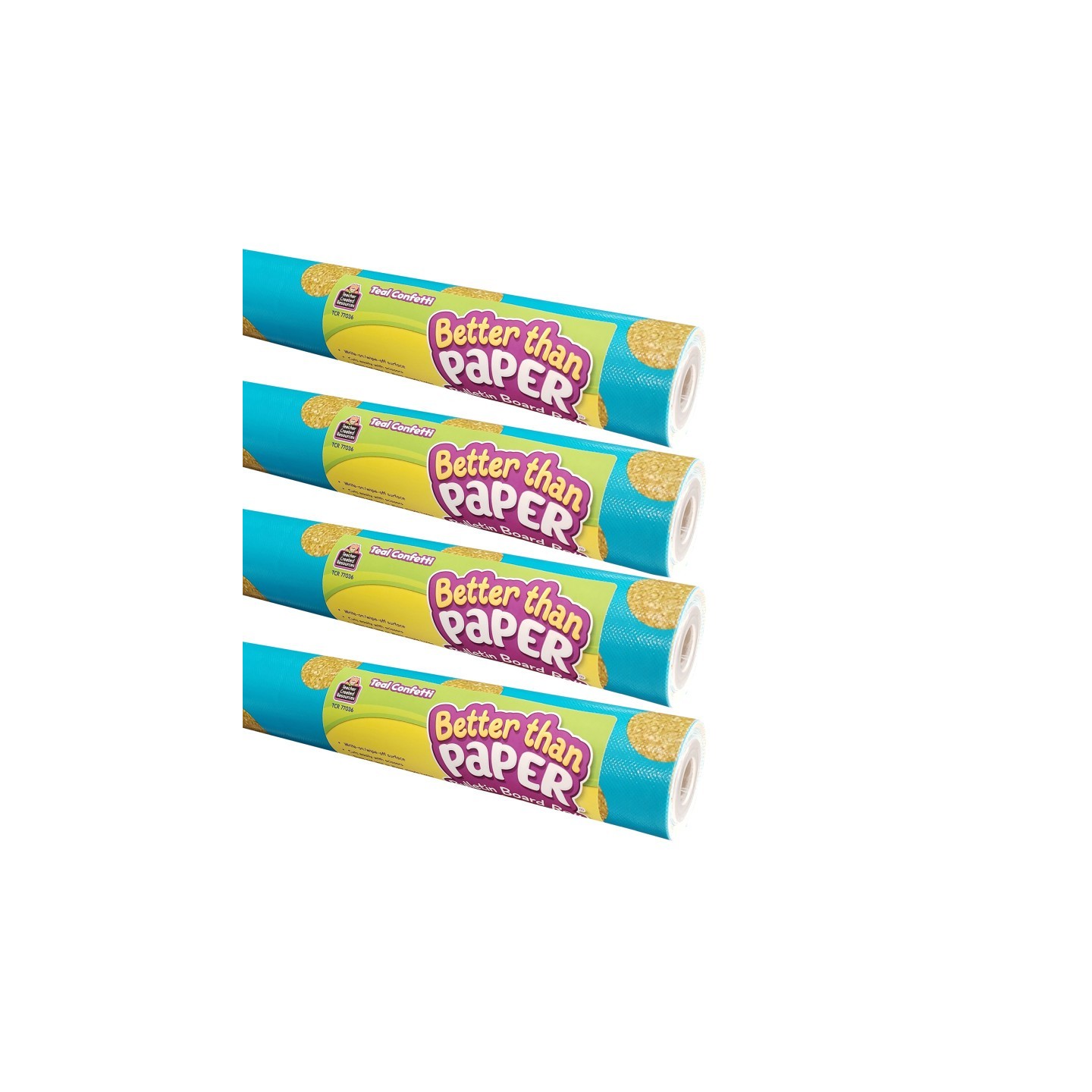 Teacher Created Resources® Better Than Paper® Bulletin Board Roll, 4' x 12', Teal Confetti, Pack of 4