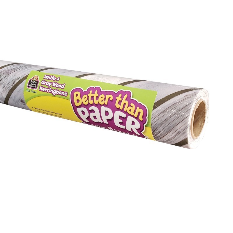 Teacher Created Resources® Better Than Paper® Bulletin Board Roll, 4' x 12', Herringbone White Wood Design, Pack of 4