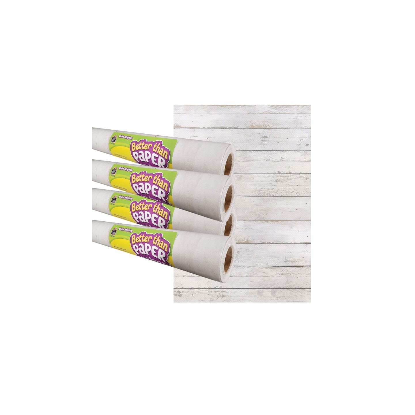 Teacher Created Resources® White Shiplap Better Than Paper Bulletin Board Roll, 4' x 12', Pack of 4