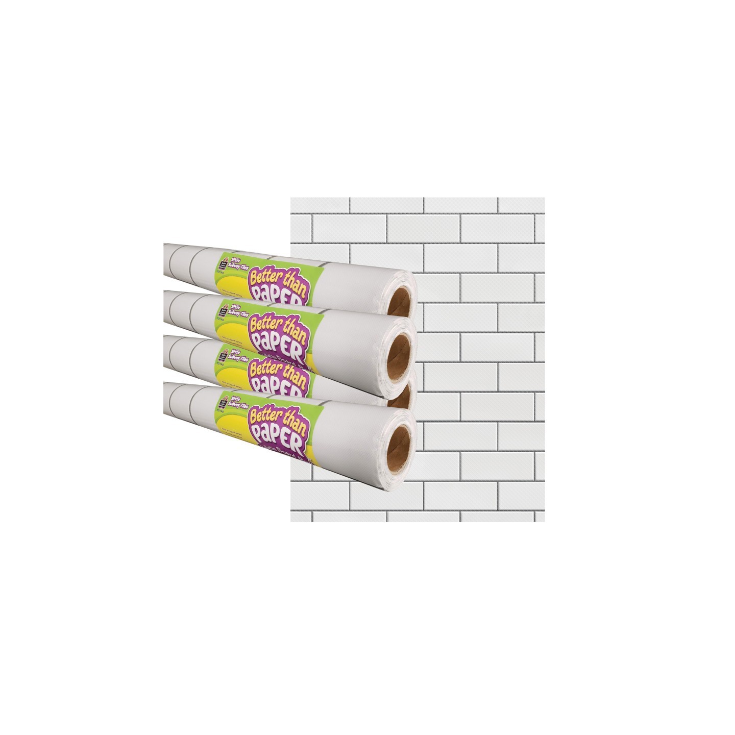 Teacher Created Resources® White Subway Tile Better Than Paper Bulletin Board Roll, 4' x 12', Pack of 4