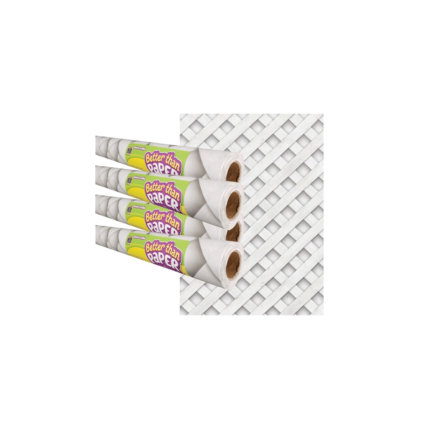 Teacher Created Resources® White Trellis Better Than Paper Bulletin Board Roll, 4' x 12', Pack of 4