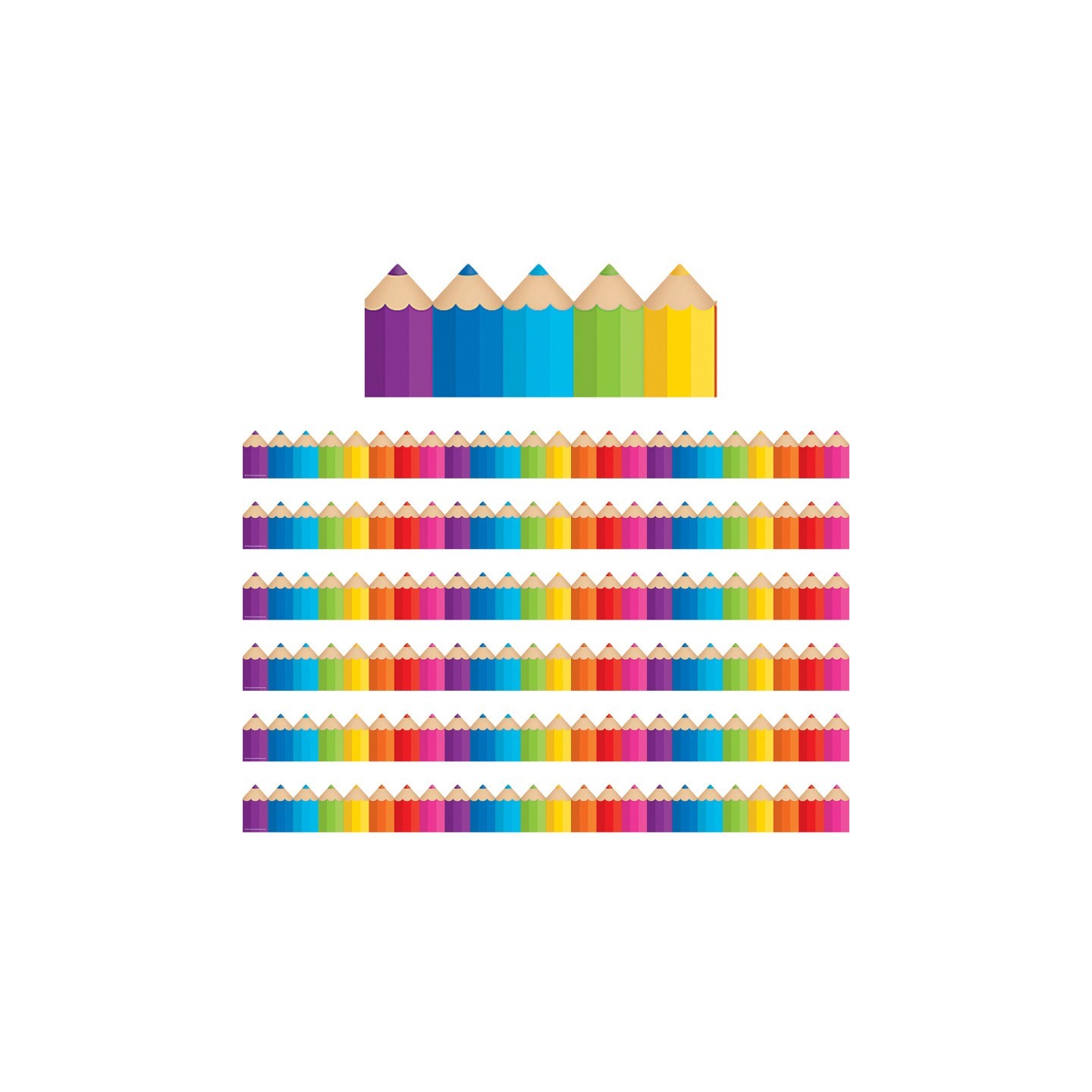 Teacher Created Resources® Colored Pencils Die-Cut Border Trim, 35 Feet Per Pack, 6 Packs