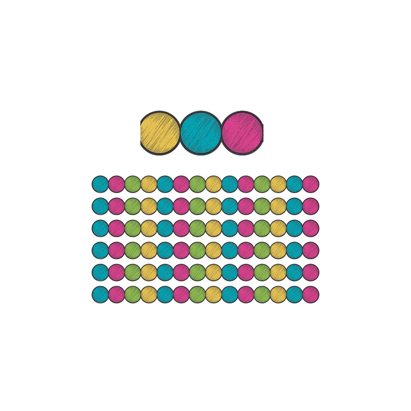 Teacher Created Resources® Chalkboard Brights Circles Die-Cut Border Trim, 35 Feet Per Pack, 6 Packs
