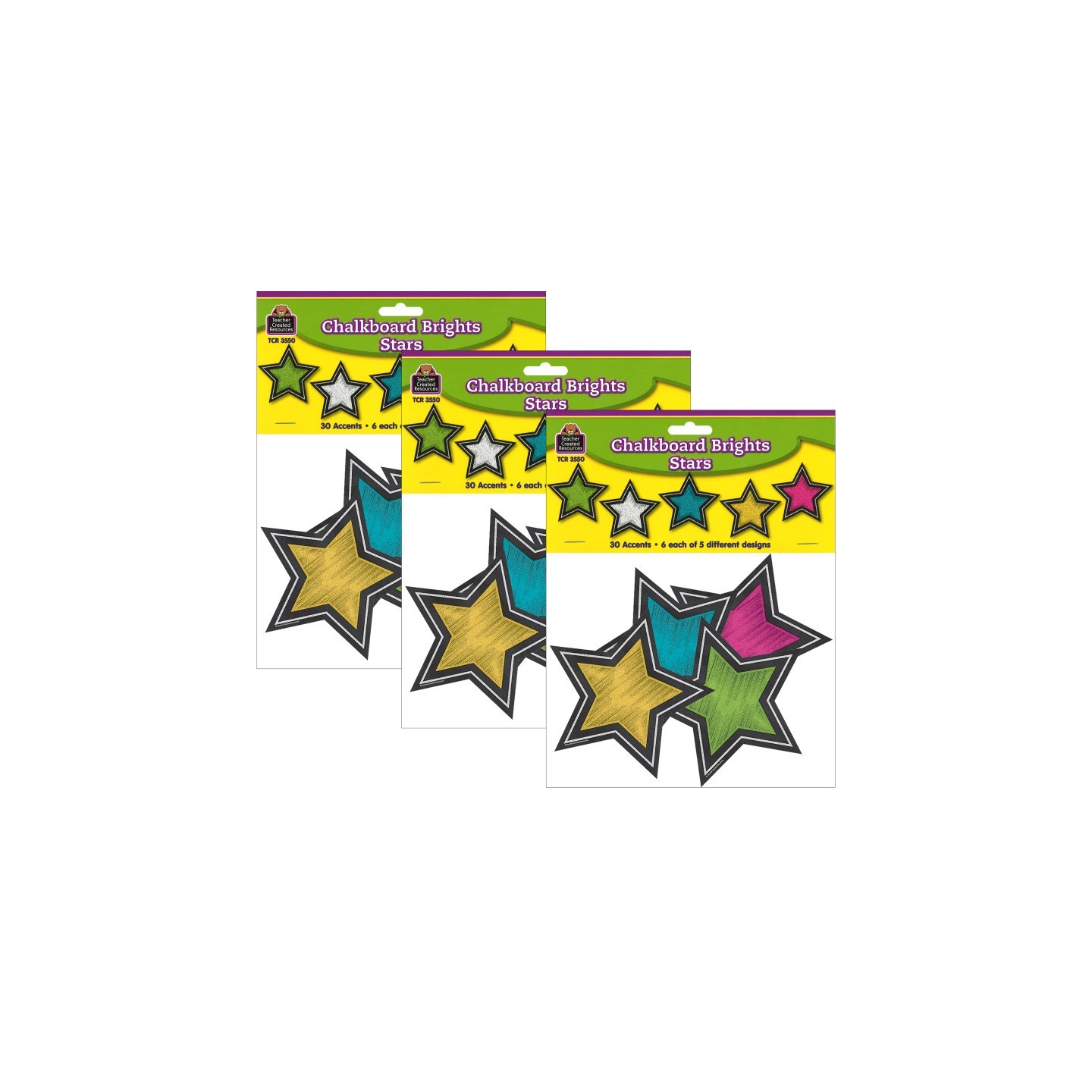 Teacher Created Resources® Chalkboard Brights Stars Accents, 30 Per Pack, 3 Packs