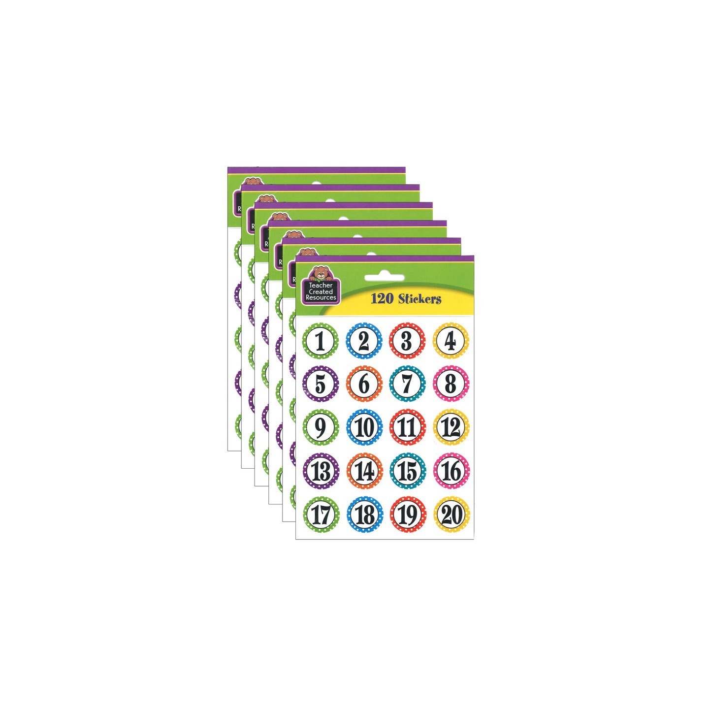 Teacher Created Resources® Polka Dots Numbers Stickers, 120 Per Pack, 6 Packs