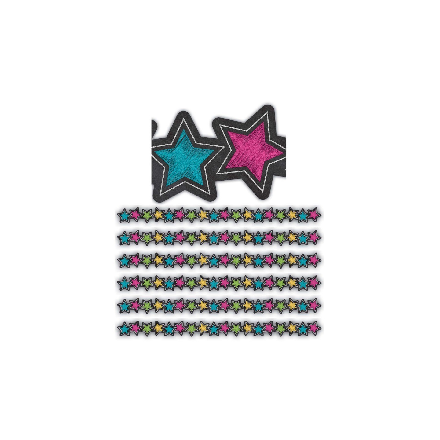 Teacher Created Resources® Chalkboard Brights Stars Die-Cut Border Trim, 35 Feet Per Pack, 6 Packs