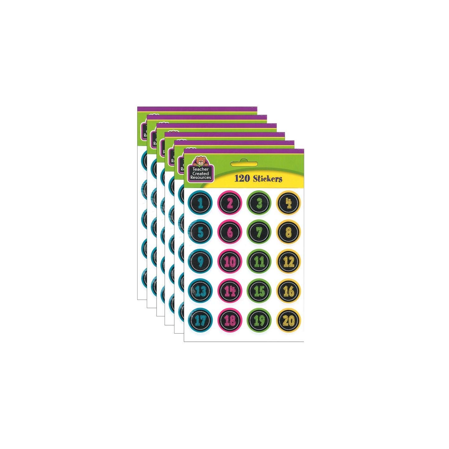 Teacher Created Resources® Chalkboard Brights Numbers Stickers, 120 Per Pack, 6 Packs