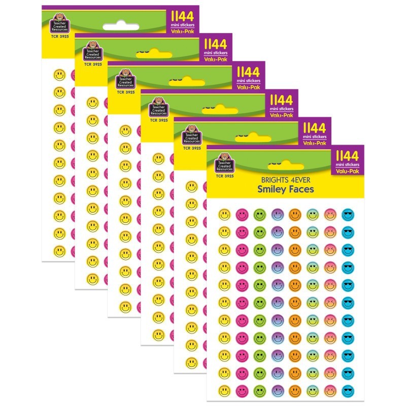 Teacher Created Resources® Brights 4Ever Smiley Faces Mini Stickers Valu-Pack, 1144 Per Pack, 6 Packs