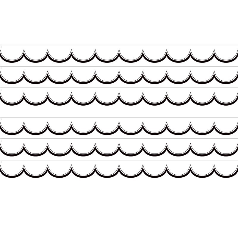 Teacher Created Resources® White with Black Scalloped Die-Cut Border Trim, 35 Feet Per Pack, 6 Packs