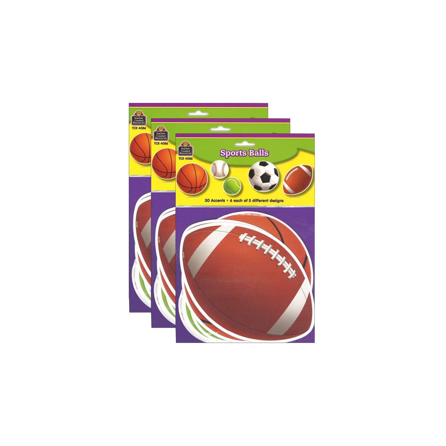 Teacher Created Resources® Sports Balls Accents, 30 Per Pack, 3 Packs