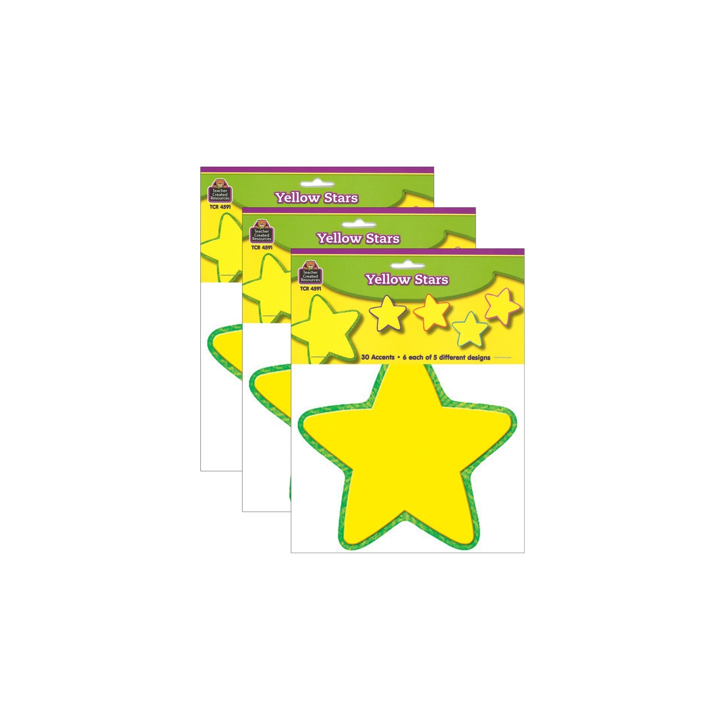 Teacher Created Resources® Yellow Stars Accents, 30 Per Pack, 3 Packs