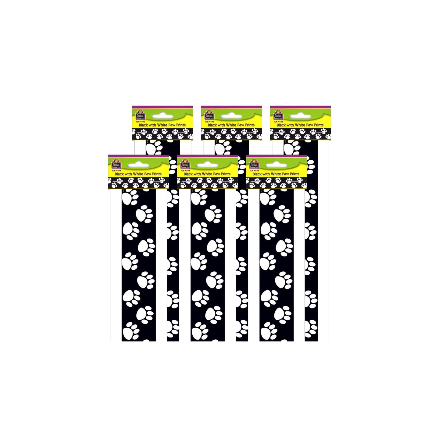 Teacher Created Resources® Black with White Paw Prints Border Trim, 35 Feet Per Pack, 6 Packs