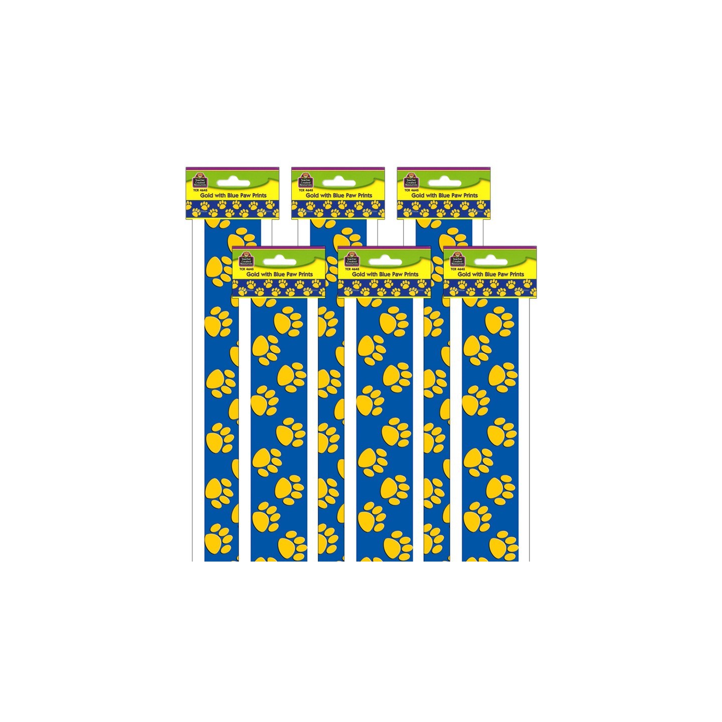 Teacher Created Resources® Blue with Gold Paw Prints Border Trim, 35 Feet Per Pack, 6 Packs