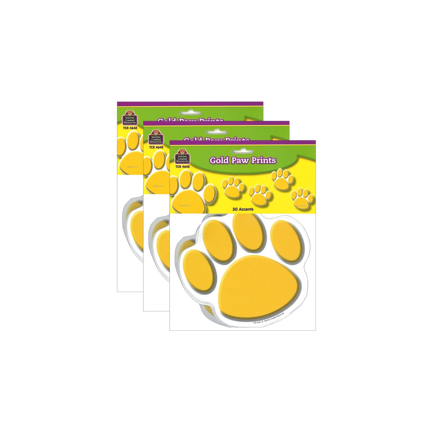 Teacher Created Resources® Gold Paw Prints Accents, 30 Per Packs, 3 Packs