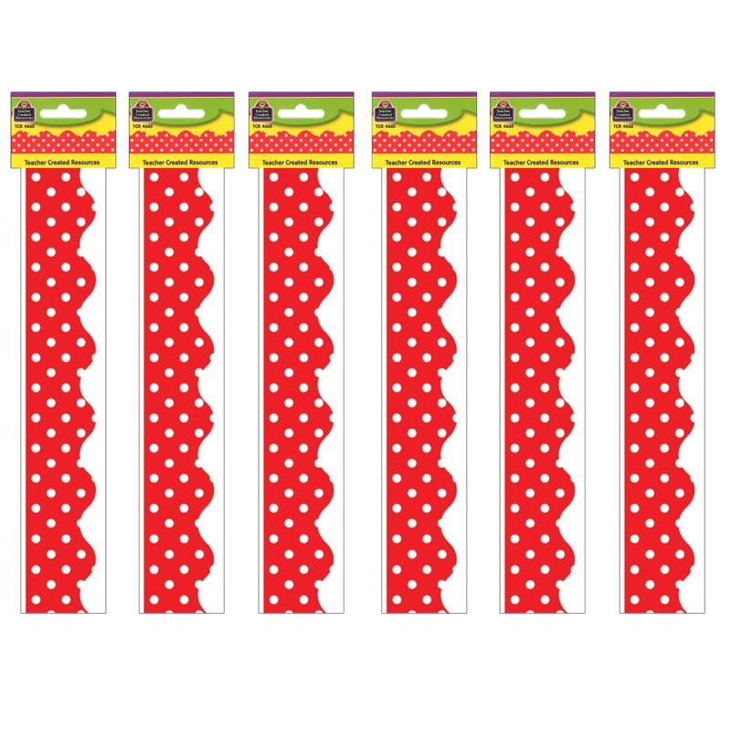 Teacher Created Resources® Red Mini Polka Dots Border Trim, 35 Feet Per Pack, 6 Packs