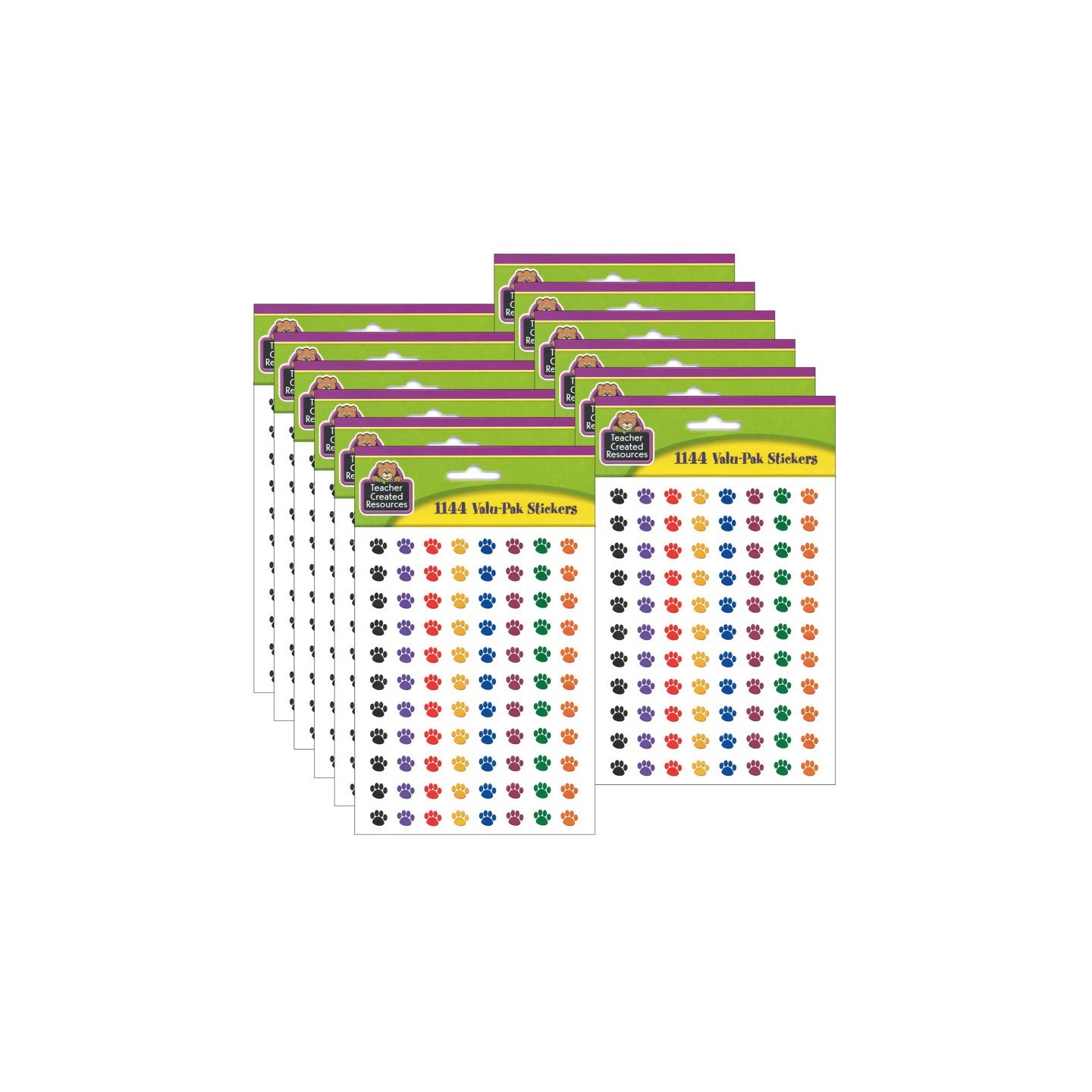 Teacher Created Resources® Colorful Paw Prints Mini Stickers Valu-Pak, 1144 Per Pack, 6 Packs