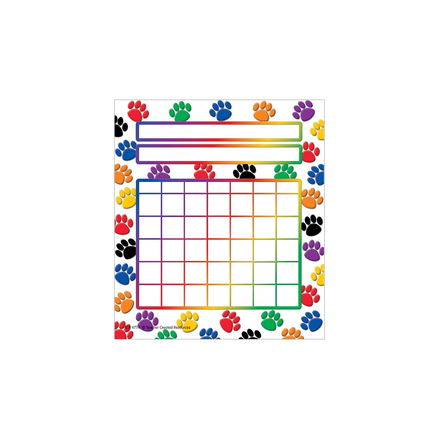 Teacher Created Resources® Colorful Paw Prints Incentive Charts, 5-1/4" x 6", 36 Sheets