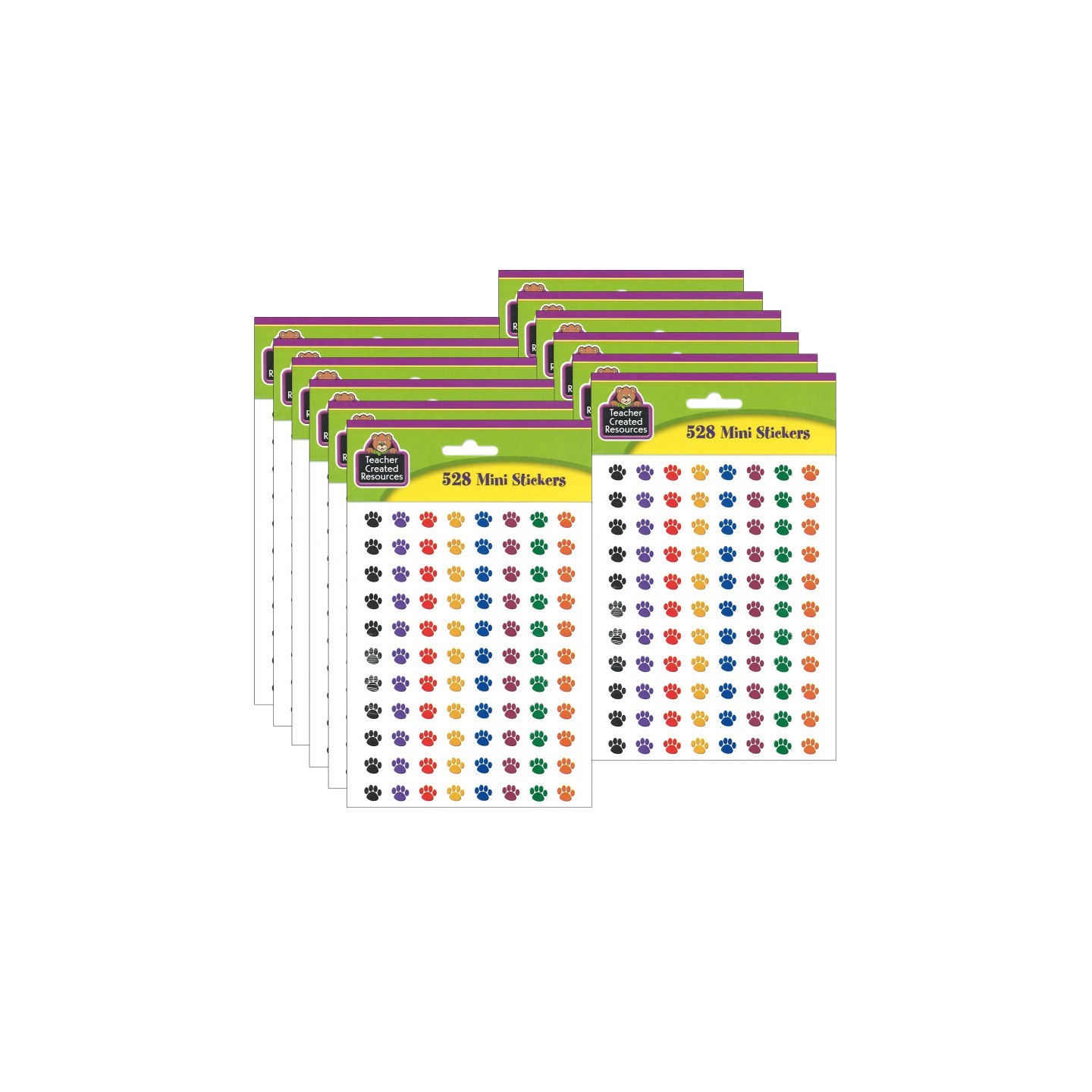 Teacher Created Resources® Colorful Paw Prints Mini Stickers, 3/8"Dia, 528 Per Pack, 12 Packs