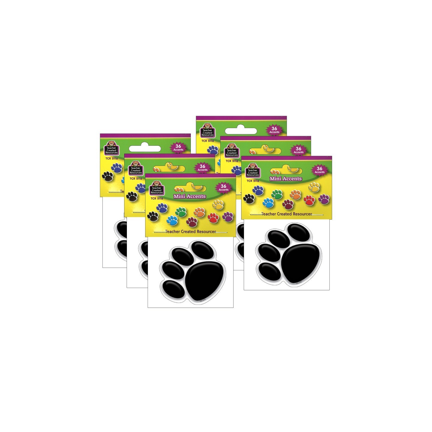 Teacher Created Resources® Colorful Paw Prints Mini Accents, 36 Per Pack, 6 Packs