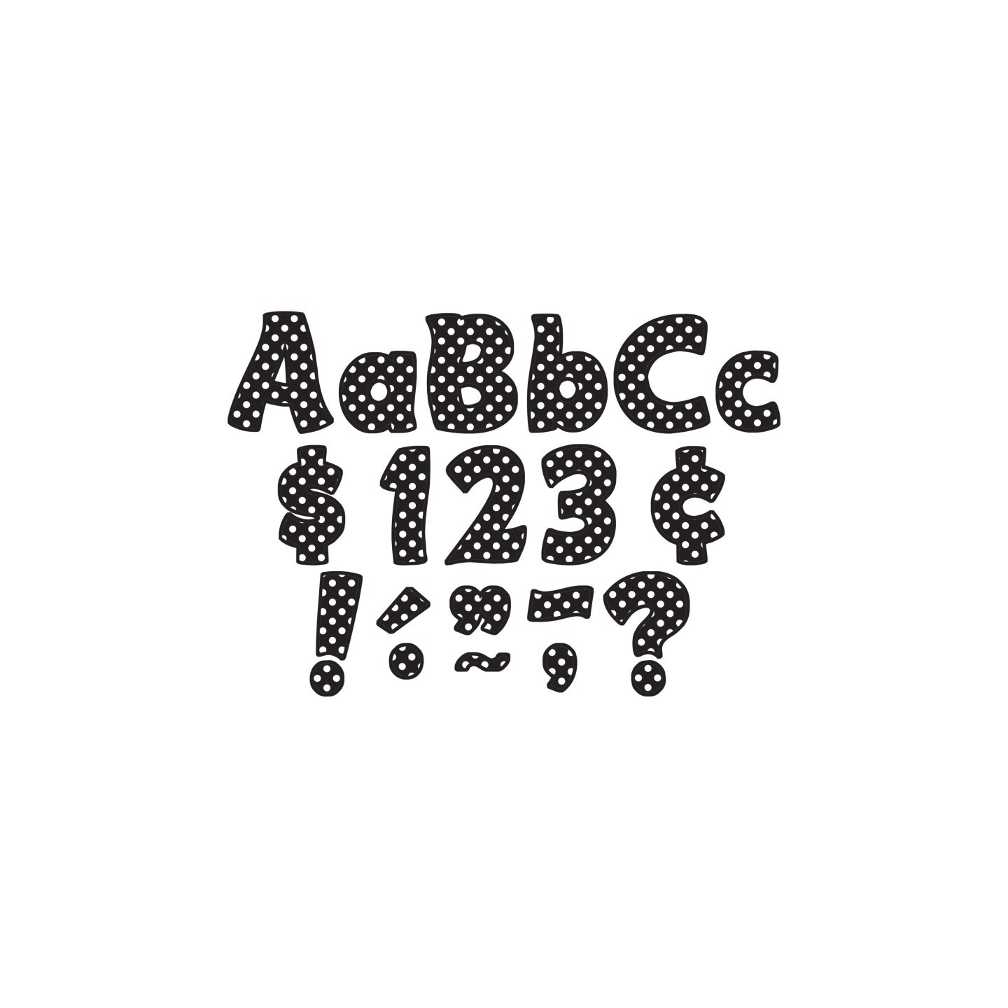 Teacher Created Resources® Black Polka Dots Funtastic Font 4" Letters Combo Pack, 208 pieces.