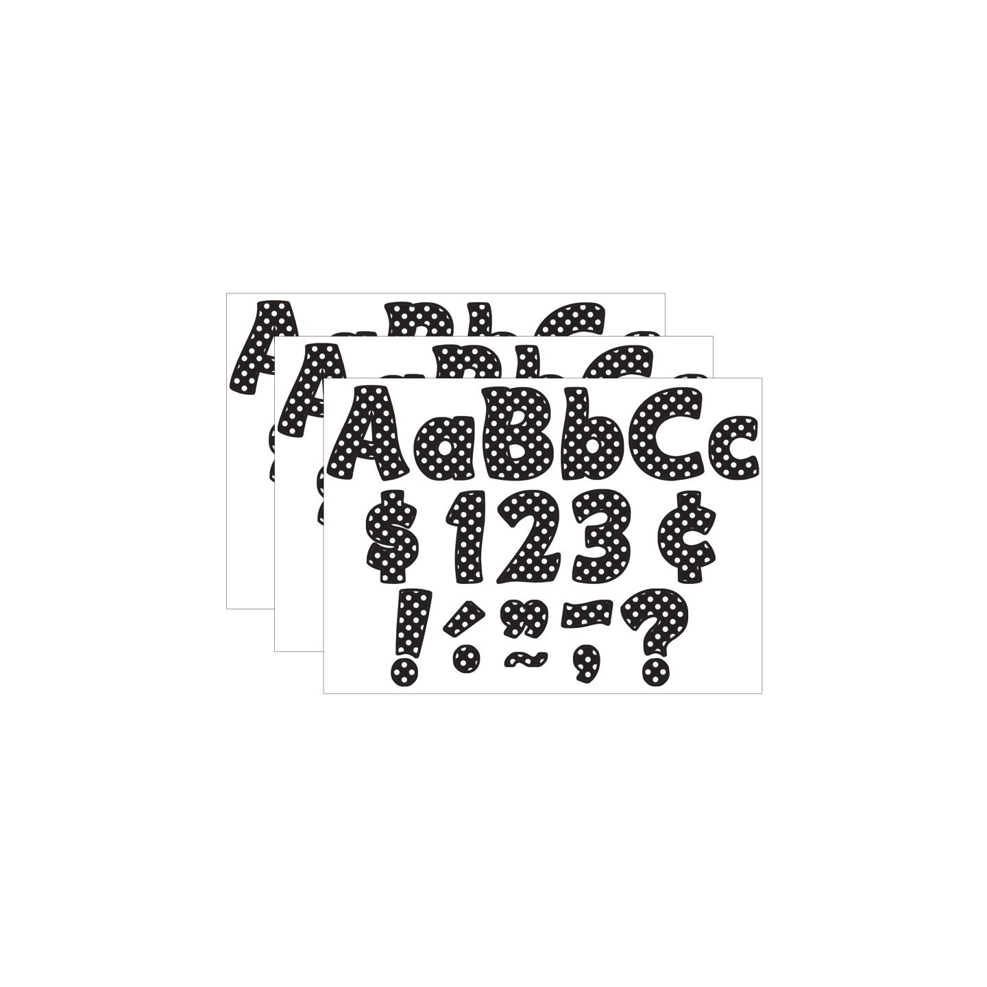 Teacher Created Resources® Black Polka Dots Funtastic Font 4" Letters Combo Pack, 208 Pieces Per Pack, 3 Packs