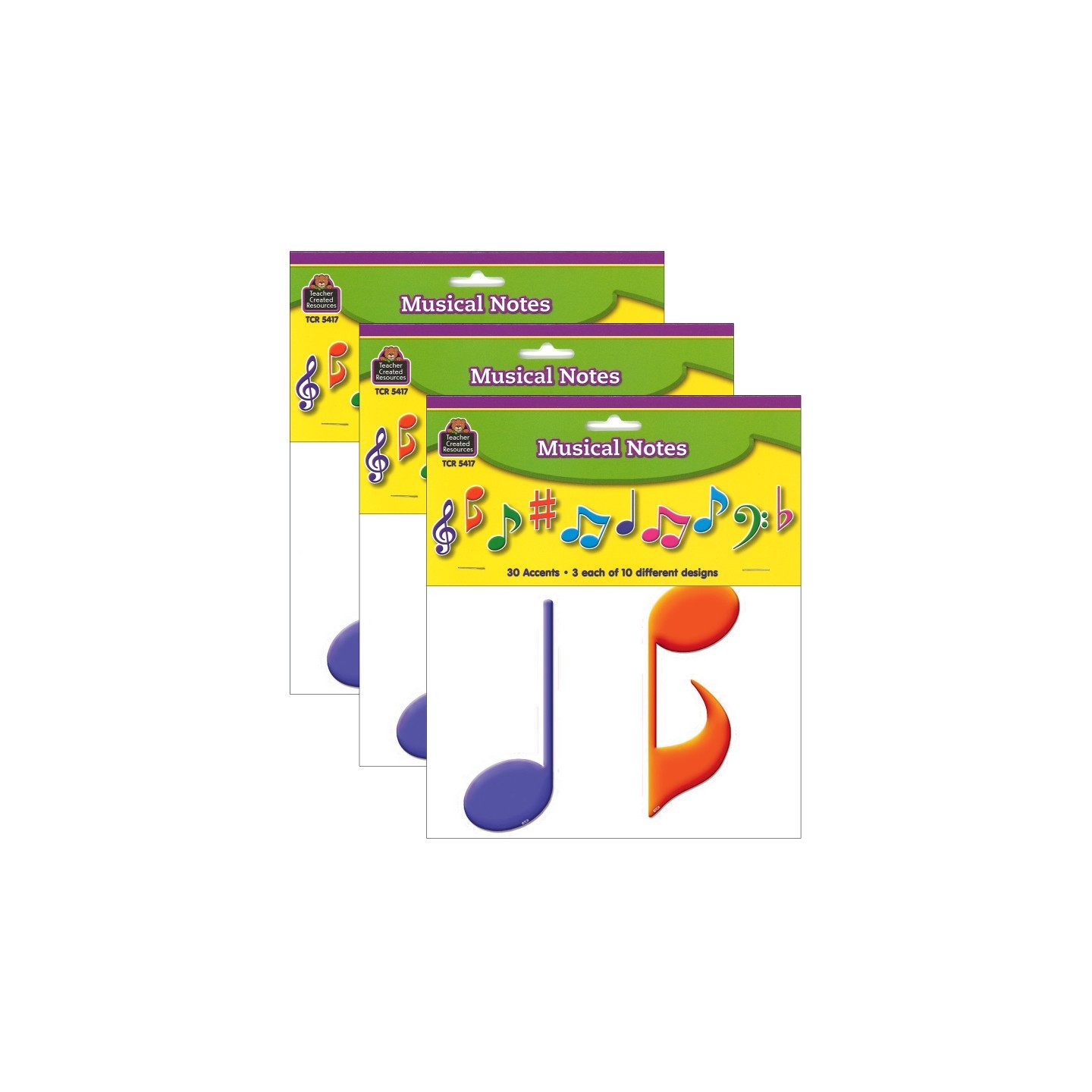 Teacher Created Resources® Musical Notes Accents, 30 Per Pack, 3 Packs