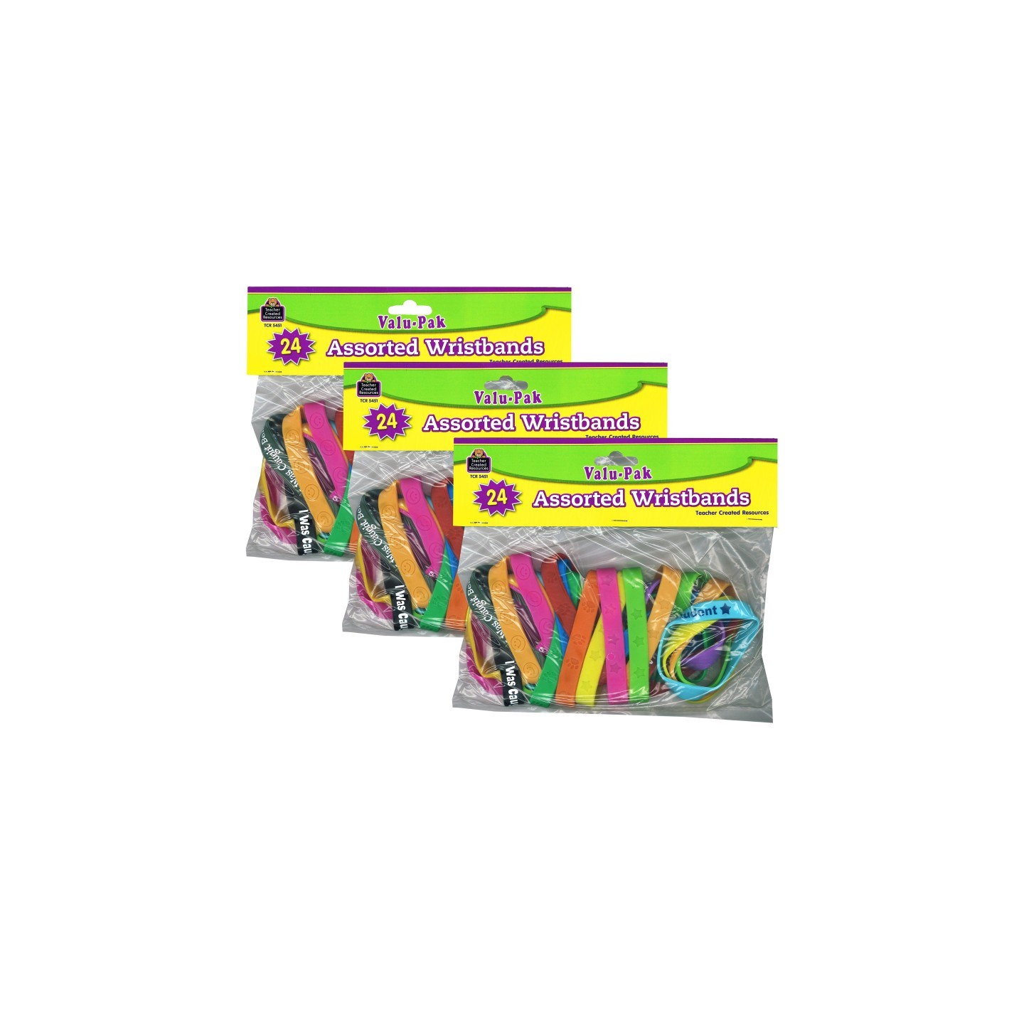 Teacher Created Resources® Wristbands Valu-Pak, Assorted, 24 Per Pack, 3 Packs