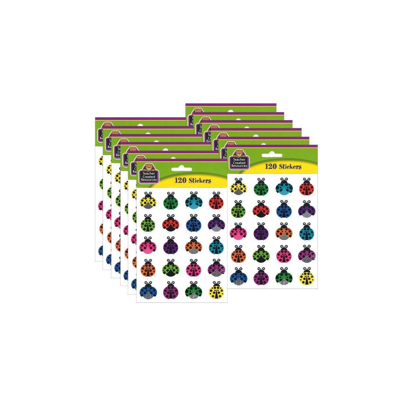 Teacher Created Resources® Colorful Ladybugs Stickers, 120 Per Pack, 12 Packs