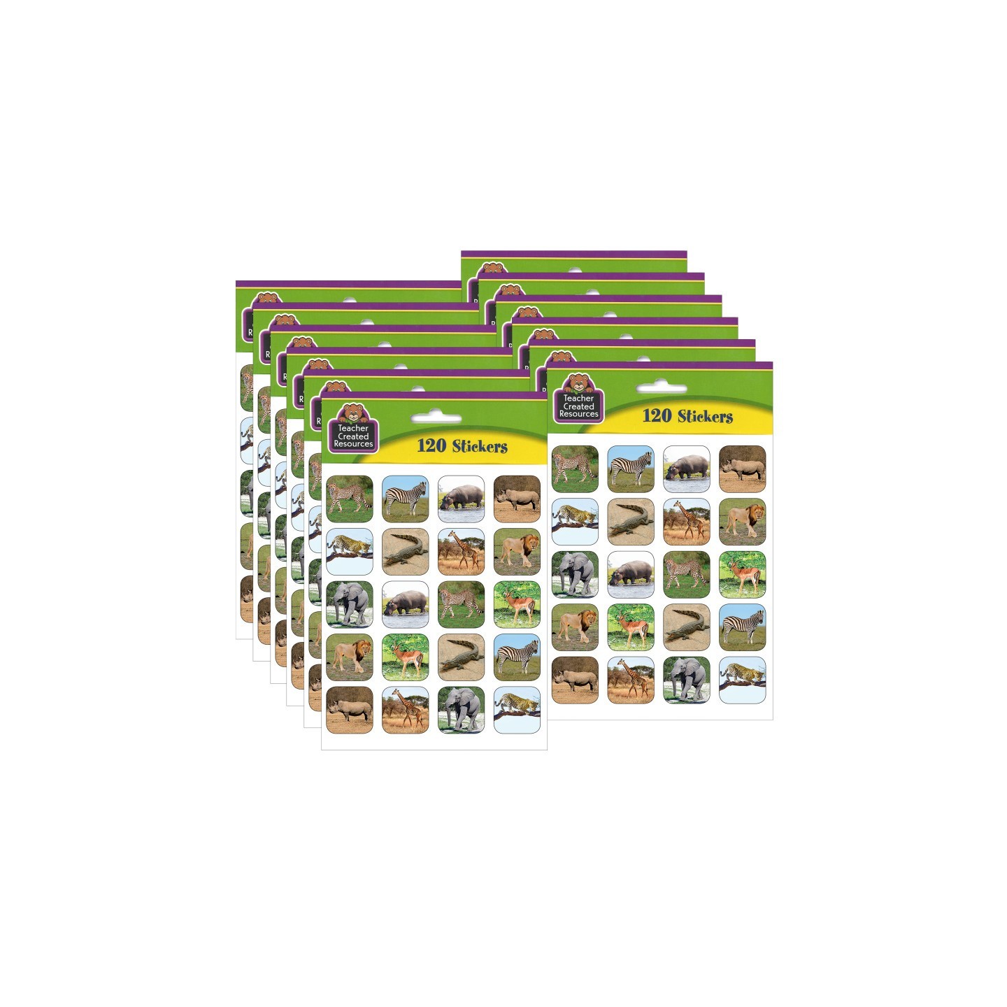 Teacher Created Resources® Safari Animals Stickers, 120 Per Pack, 12 Packs