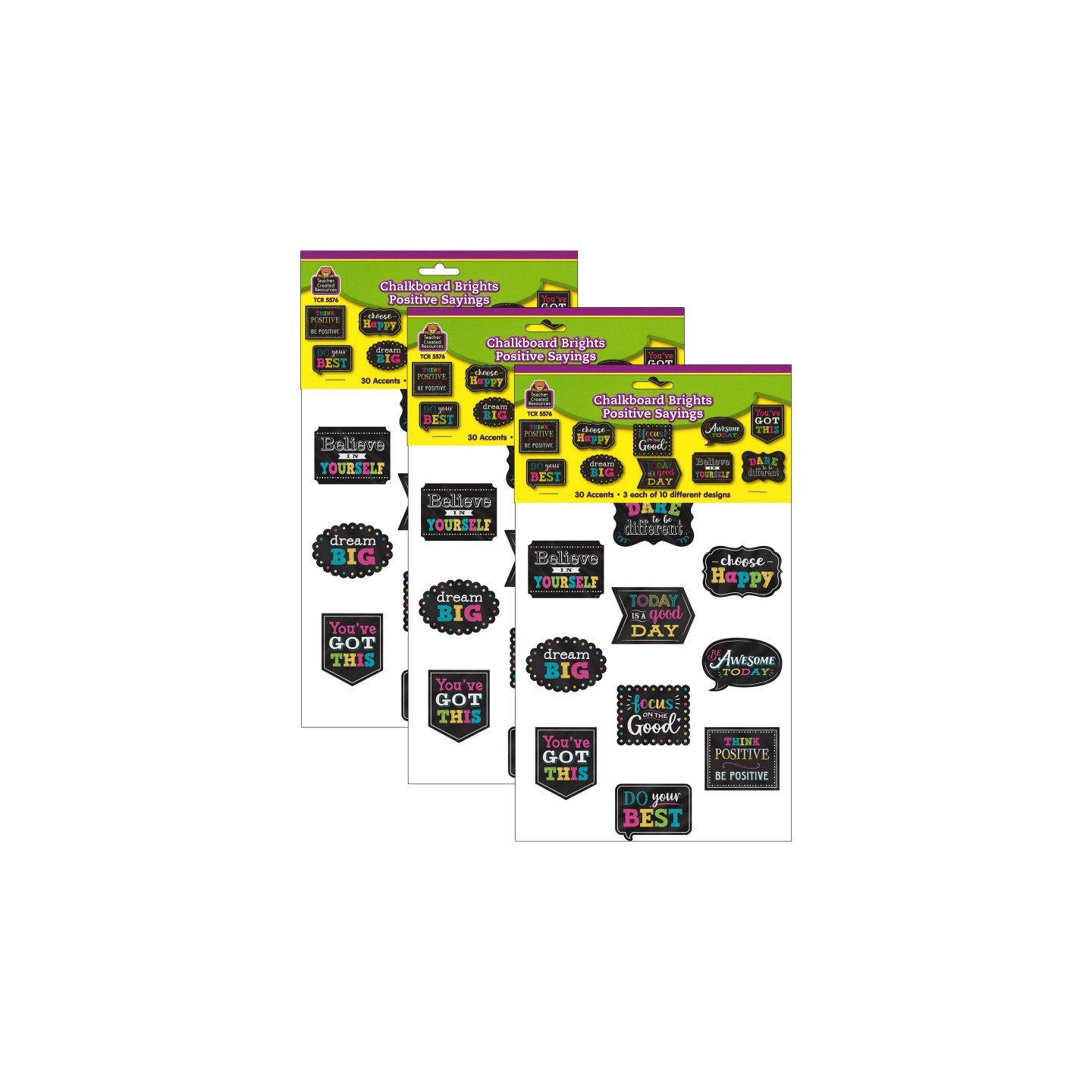 Teacher Created Resources® Chalkboard Brights Positive Sayings Accents, 30 Per Pack, 3 Packs