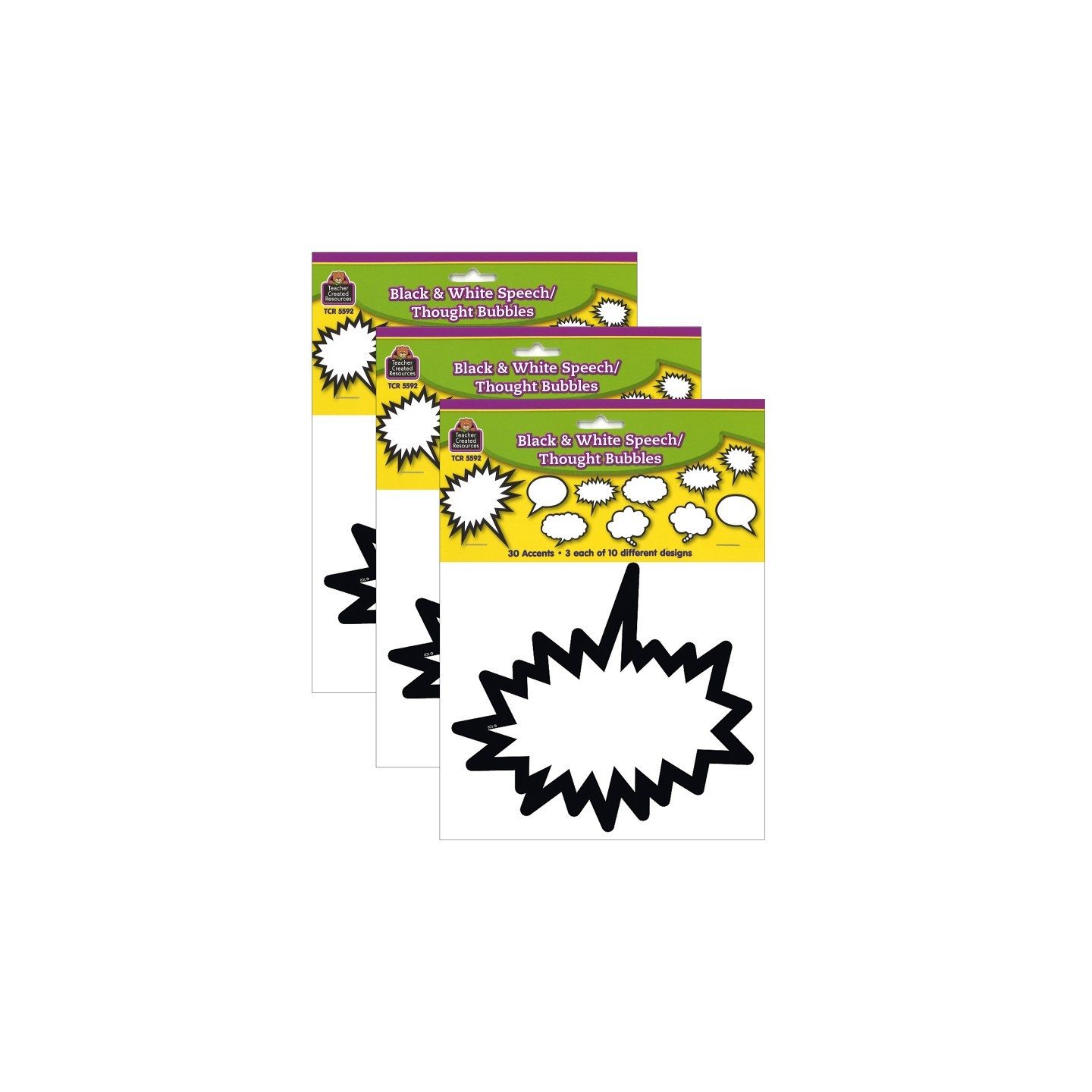 Teacher Created Resources® Superhero Black & White Speech/Thought Bubbles Accents, 30 Per Pack, 3 Packs