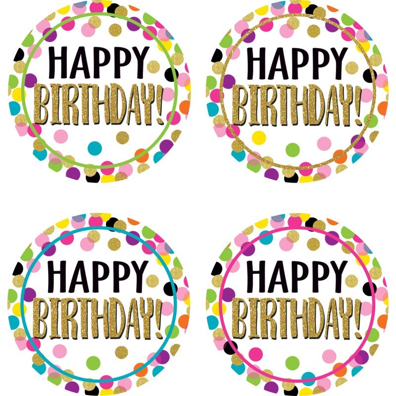 Teacher Created Resources® Confetti Happy Birthday Wear ’Em Badges, Pack of 32