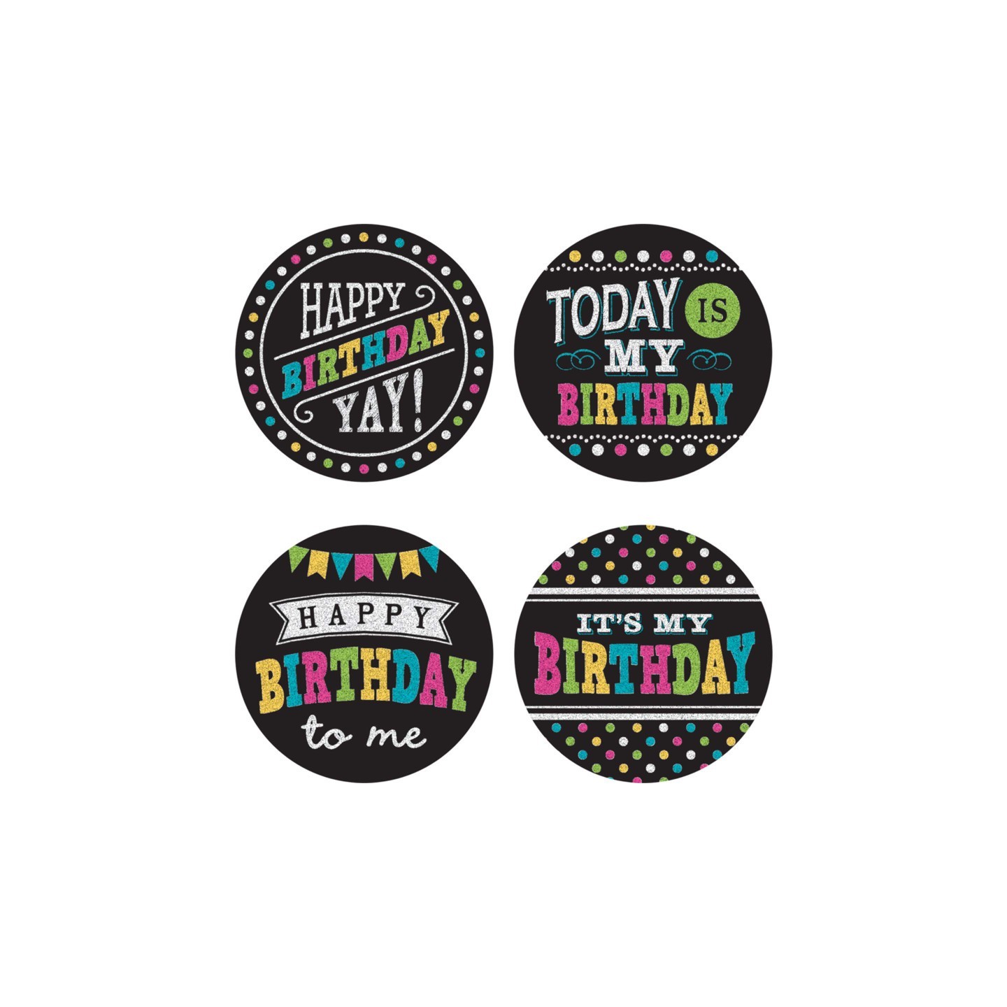 Teacher Created Resources® Chalkboard Brights Happy Birthday Wear 'Em Badges, Pack of 32