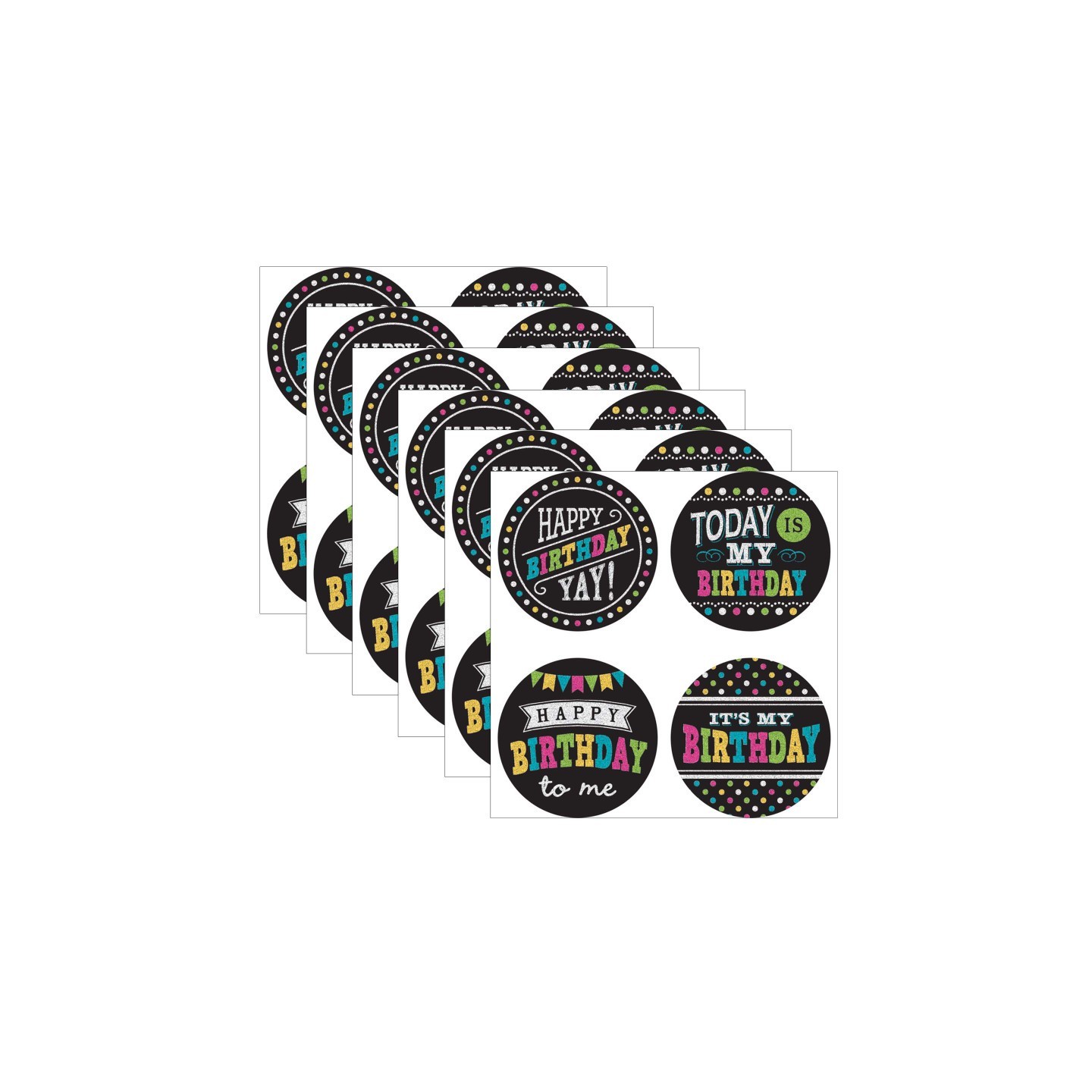 Teacher Created Resources® Chalkboard Brights Happy Birthday Wear 'Em Badges, 32 Per Pack, 6 Packs