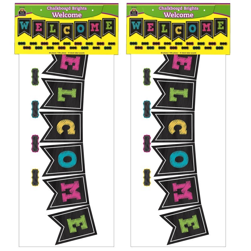 Teacher Created Resources® Chalkboard Brights Pennants Welcome Bulletin Board Display, Pack of 2