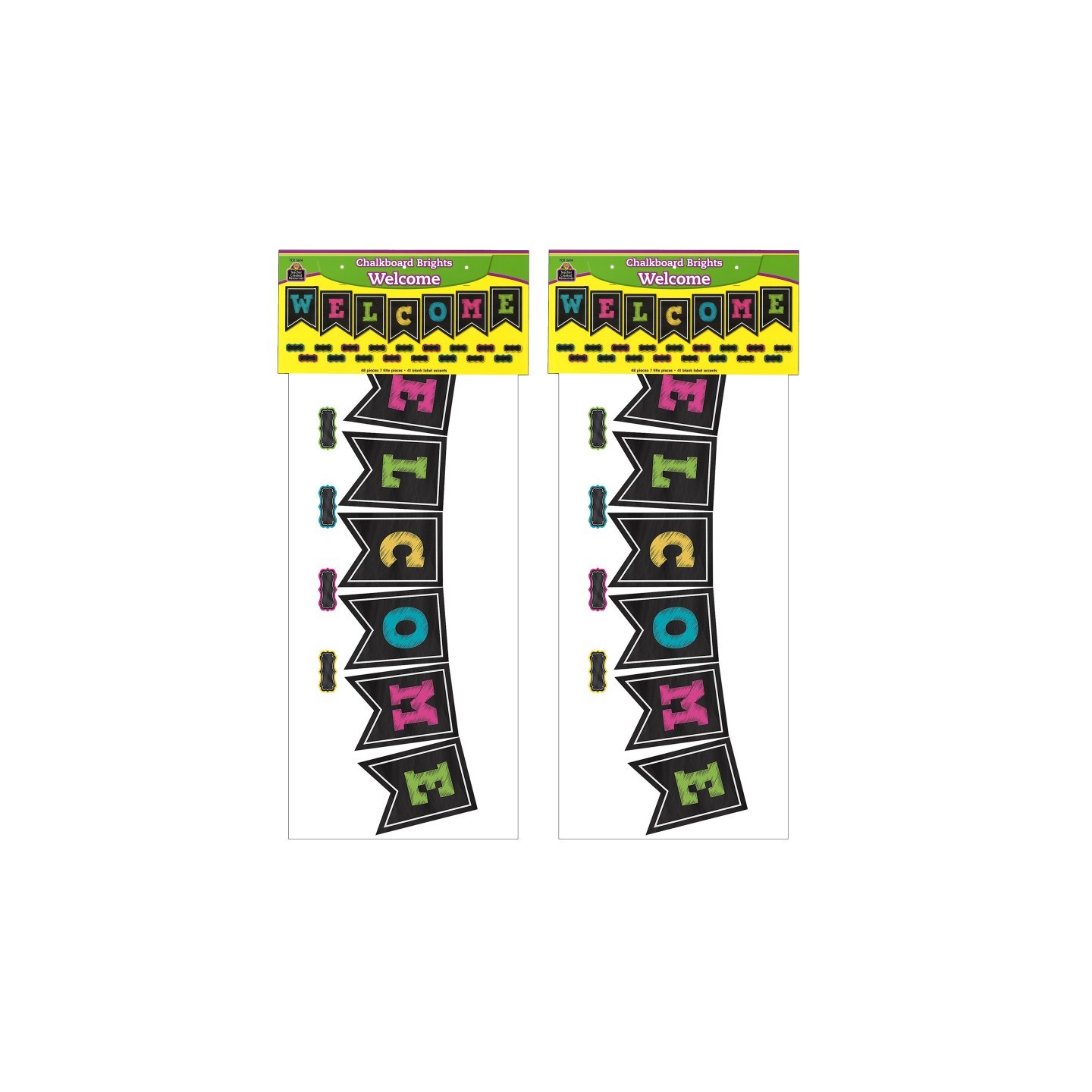 Teacher Created Resources® Chalkboard Brights Pennants Welcome Bulletin Board Display, Pack of 2