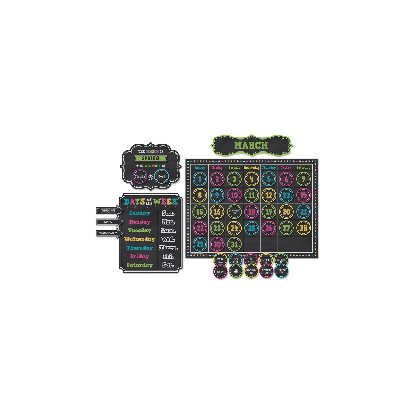 Teacher Created Resources® Chalkboard Brights Calendar Bulletin Board Display Set