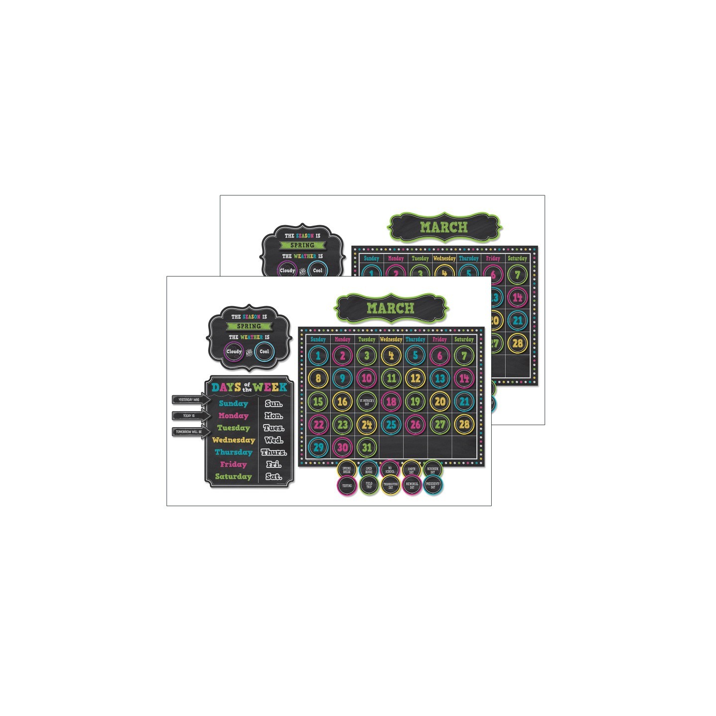Teacher Created Resources® Chalkboard Brights Calendar Bulletin Board Display Set, Pack of 2